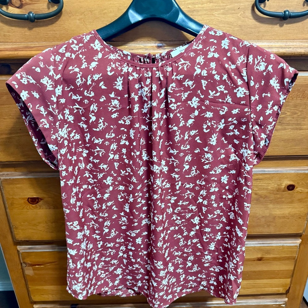 Floral Print Women's Blouse - Rust